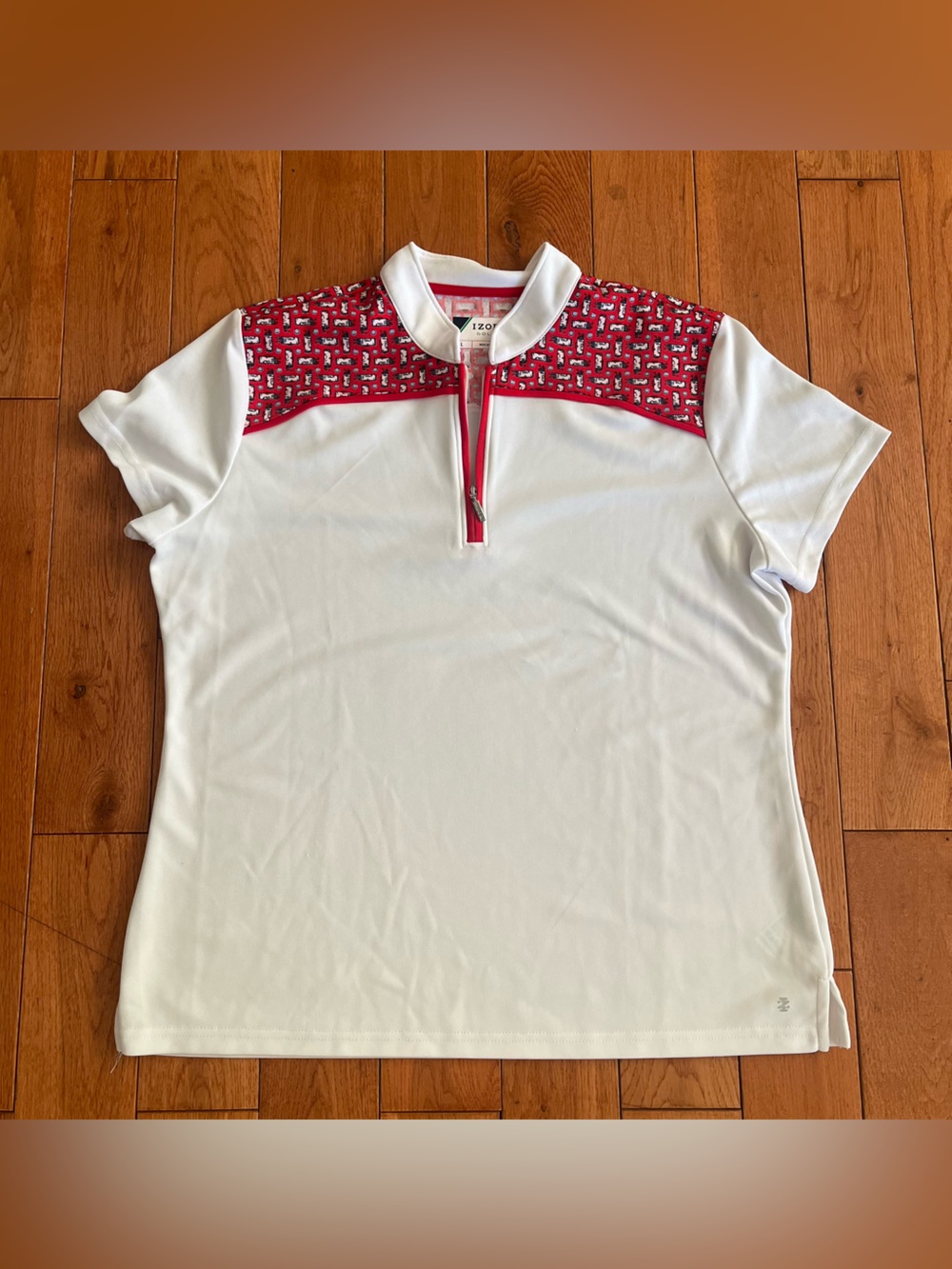 Izod White and Red Short Sleeve Golf Polo - Size Large